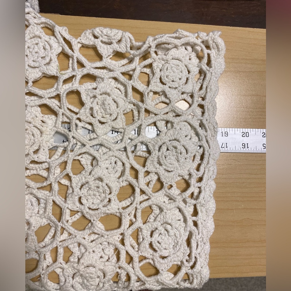 90s Crochet Floral Open Knit Cropped Sweater Vintage Cream Large - Picture 7 of 7
